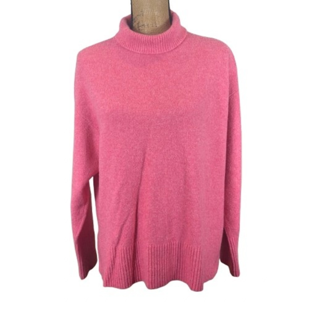 J.Crew Mock Neck Sweater Extra Soft Yarn Hot Pink Preppy Chic Knit Size Large